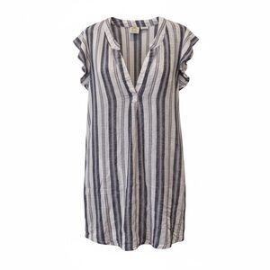 C&C California blue striped linen blend mini dress, oversized top, small